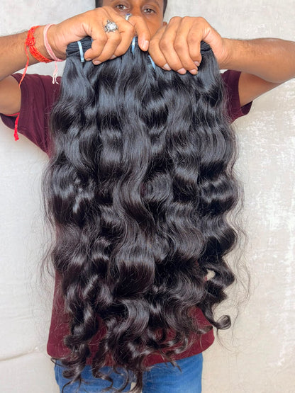 Raw Indian Wavy Human Hair — 100% Single Donor Temple Hair