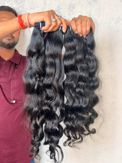 Raw Indian Wavy Human Hair — 100% Single Donor Temple Hair