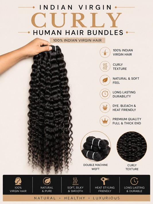 Indian virgin deep curly hair extensions bundles from Gaurash Beauty Supply Inc, showcasing full, natural deep curly hair.