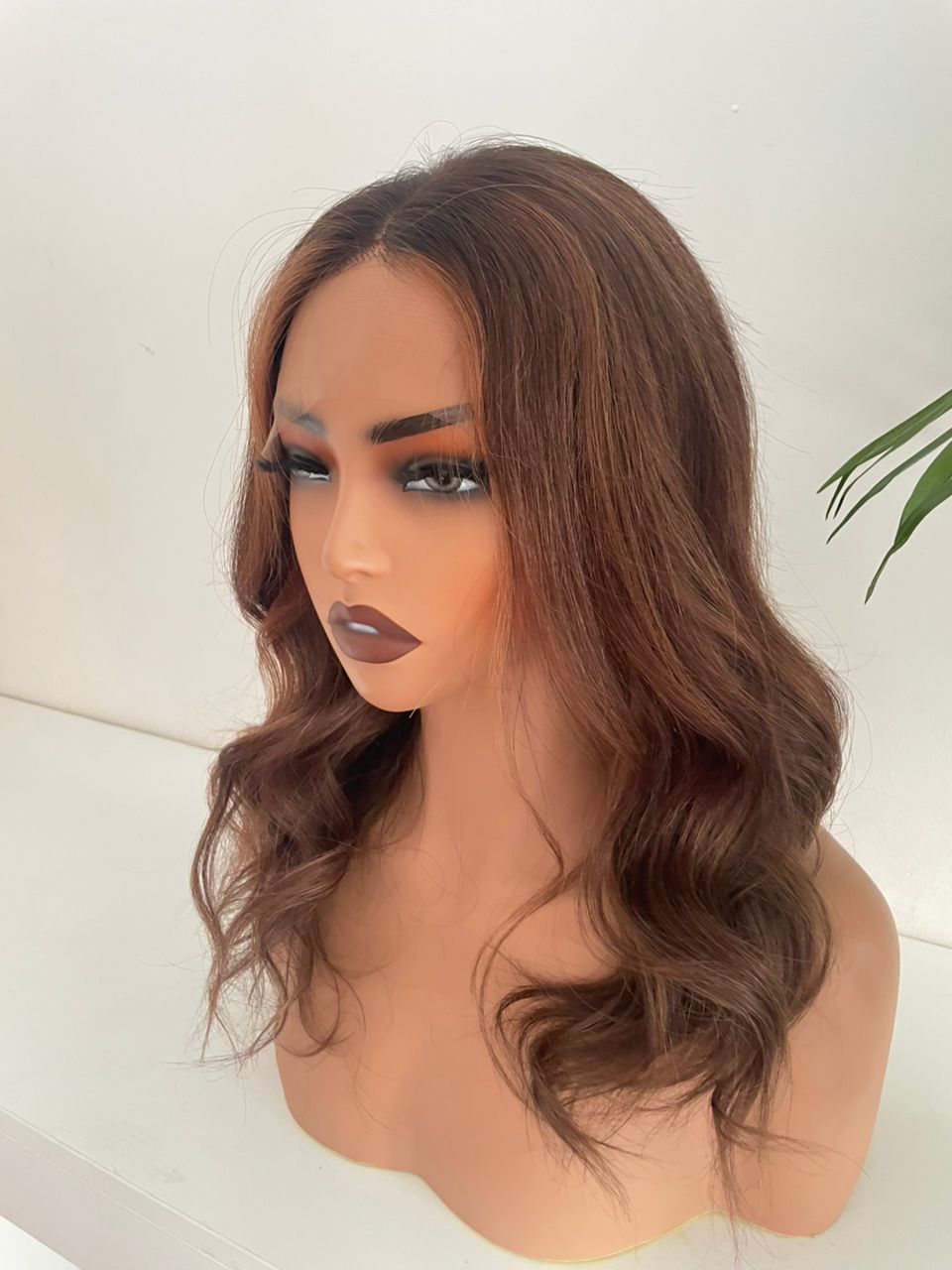 Chocolate Brown Human Hair Wig with Caramel Highlights – 100% Real Hair, 180% Density, HD Lace