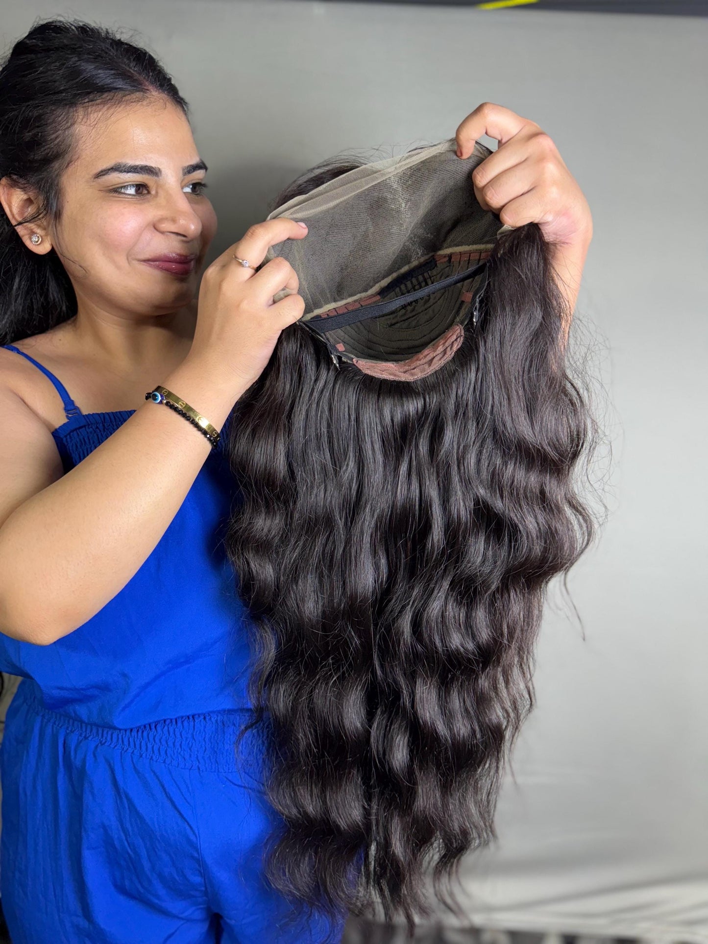 Indian Virgin Wavy Human Hair Wig: 4x4 Lace Closure