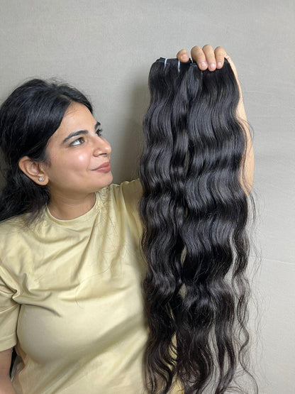 Virgin Wavy Human Hair Bundle: Natural Black/Brown, Ethically Sourced