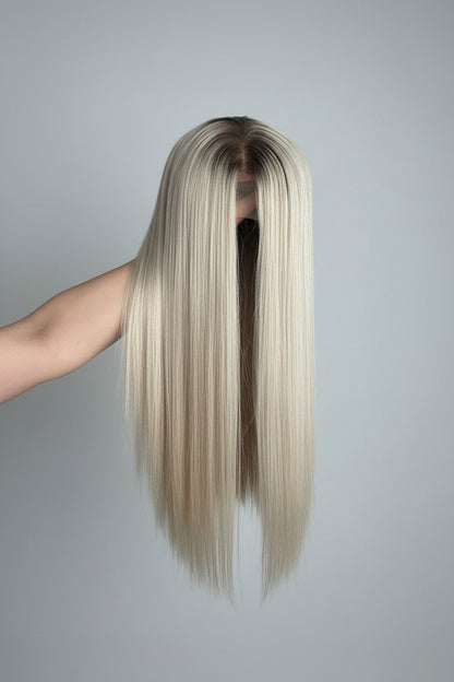 Platinum Blonde Lace Front Wig: 100% Raw Human Hair, Adjustable Cap