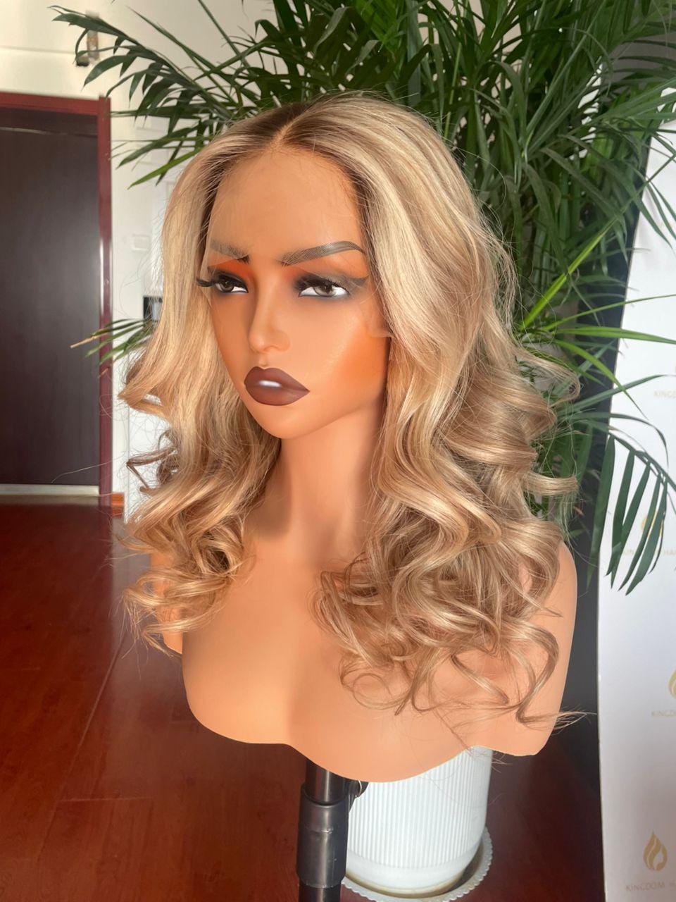 Luxury Blonde Balayage Lace Front Wig: Raw Human Hair, Curly