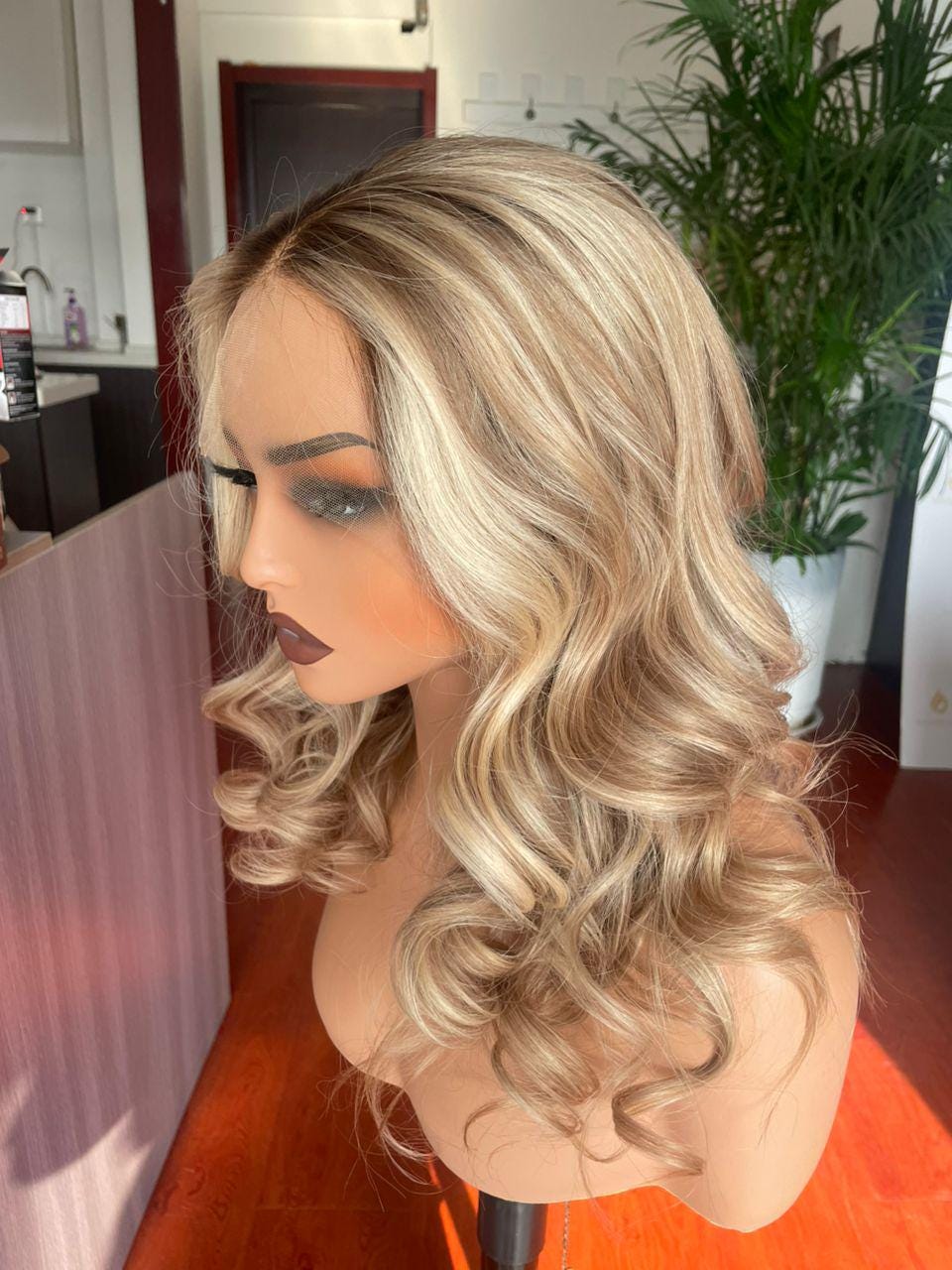 Luxury Blonde Balayage Lace Front Wig: Raw Human Hair, Curly
