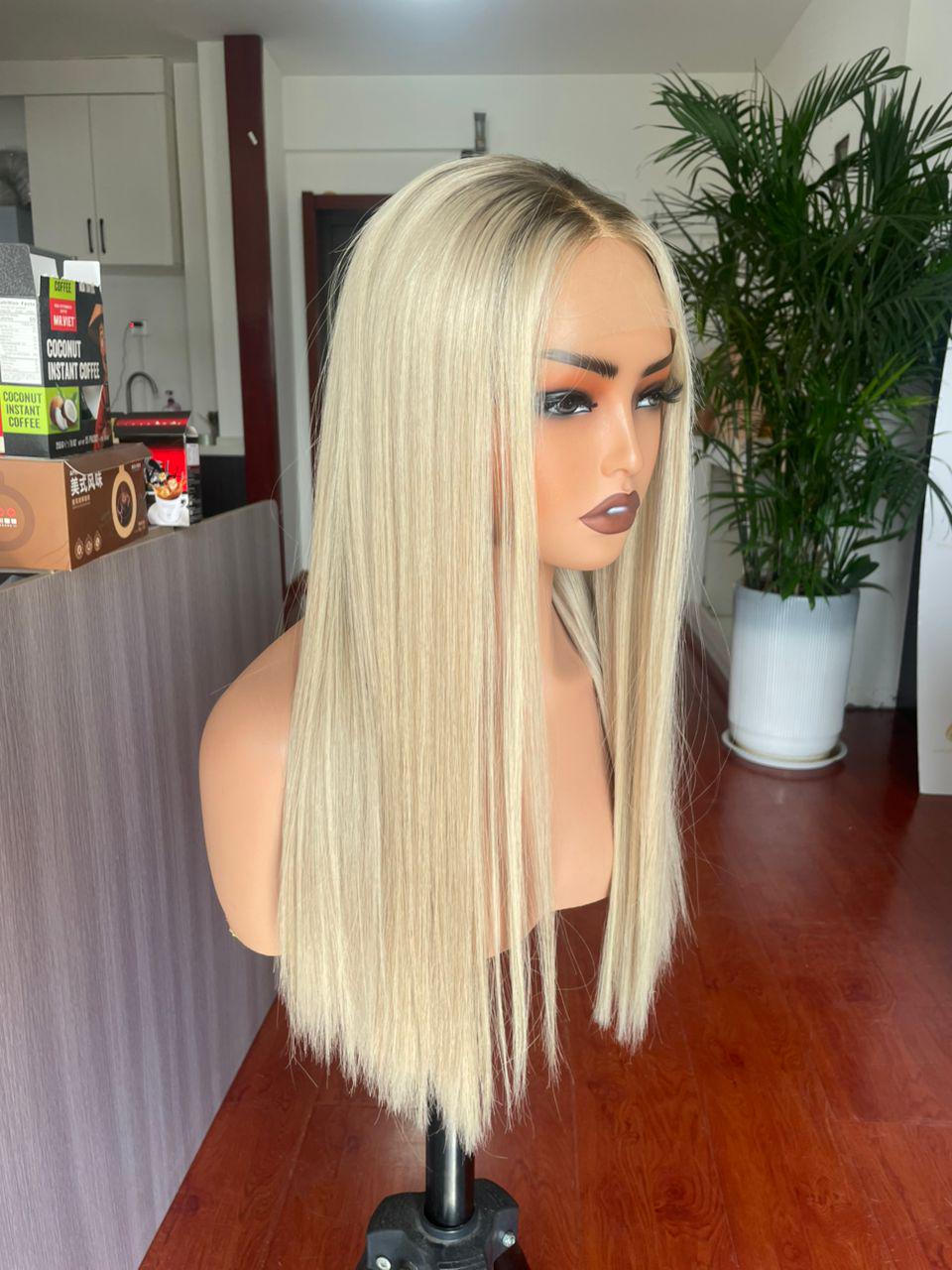 Platinum Blonde Lace Front Wig: 100% Raw Human Hair, Adjustable Cap