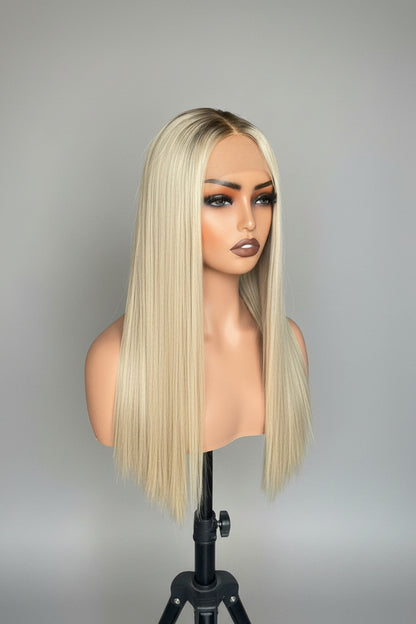 Platinum Blonde Lace Front Wig: 100% Raw Human Hair, Adjustable Cap