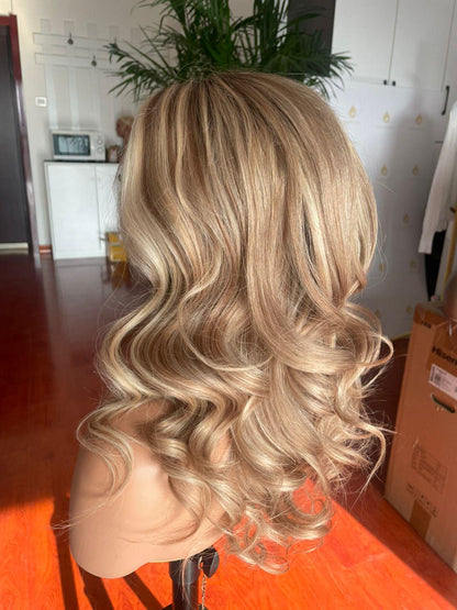 Luxury Blonde Balayage Lace Front Wig: Raw Human Hair, Curly