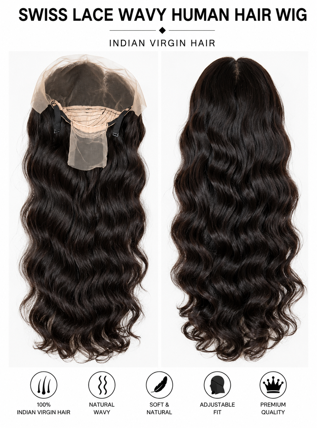 Indian Virgin Wavy Human Hair Wig