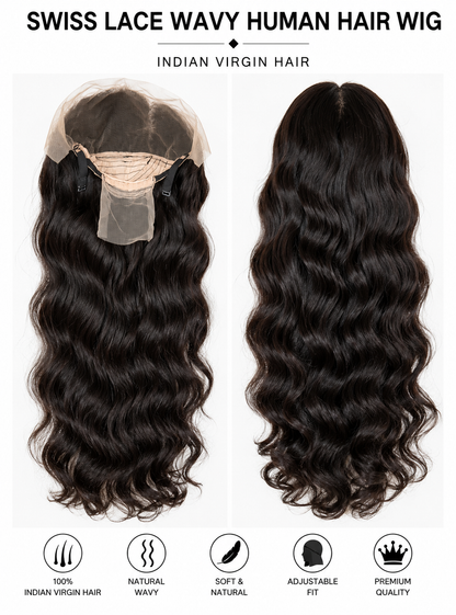 Indian Virgin Wavy Human Hair Wig