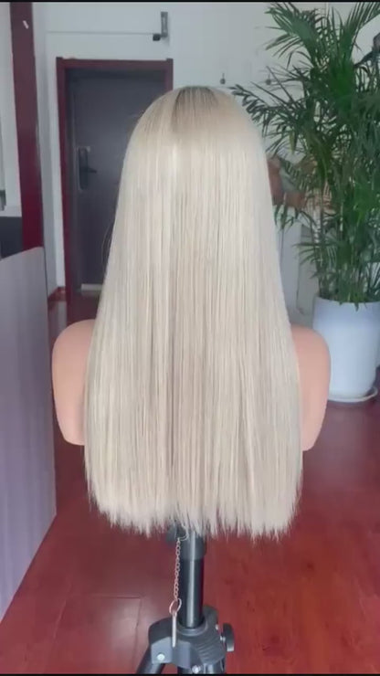 Platinum Blonde Lace Front Wig: 100% Raw Human Hair, Adjustable Cap