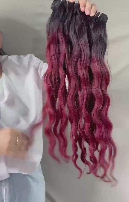 Virgin Burgundy Indian Wavy Hair Bundles