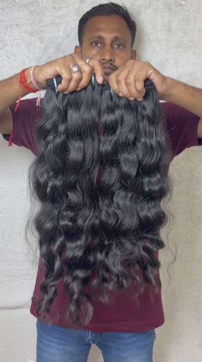 Raw Indian Wavy Human Hair — 100% Single Donor Temple Hair