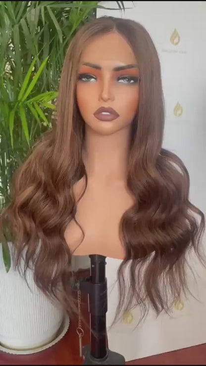 Ash Blonde Brown Mix Lace Front Wig – 100% Raw Human Hair | Gaurash