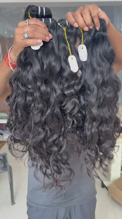 Raw Indian Wavy Hair Bundle, 100% Single Donor Temple Hair, Unprocessed Virgin Human Hair Extensions, Natural Black Raw Hair